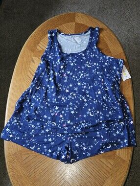 Joyspun Pajama Set Moon And Stars Theme Blue Plus Size 2XL Womens With Pockets